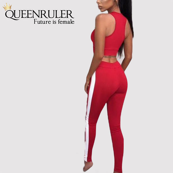 2PC Fitness Tracksuit (Red) - Queenruler