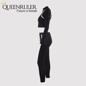 2 Piece Long Sleeve Athletic Set (Black) - Queenruler