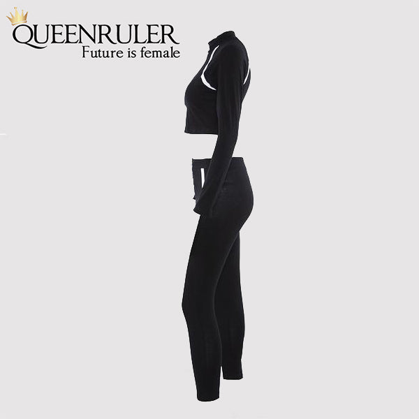 2 Piece Long Sleeve Athletic Set (Black) - Queenruler