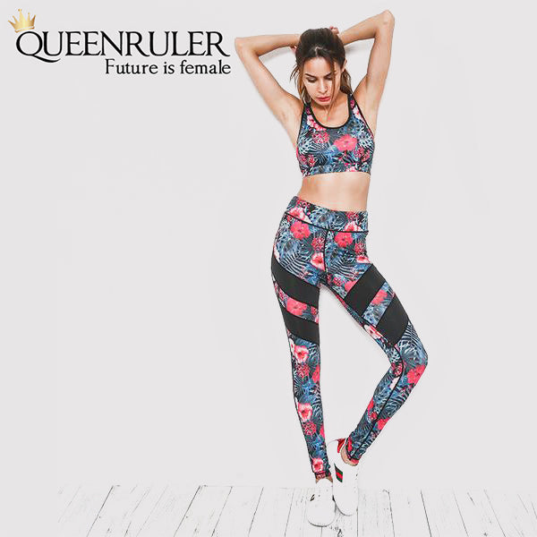 Red Flower Print Yoga Set - Queenruler