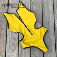 Hollow Out Waist One-piece Swimsuit (Yellow) - Queenruler