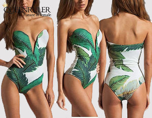 Sexy Leaf Print Swimsuit - Queenruler