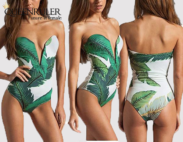 Sexy Leaf Print Swimsuit - Queenruler
