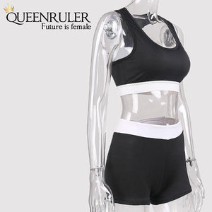 Womens Running Shorts And Vest Set (Black) - Queenruler