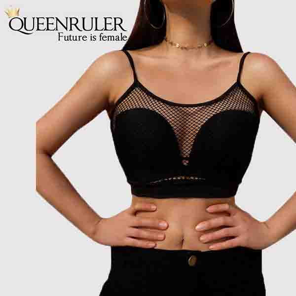 Sexy women Mesh Sports Bra (Black) - Queenruler