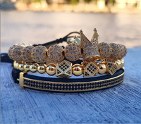 Handmade 3pcs luxury Crown Zircon Bracelet set