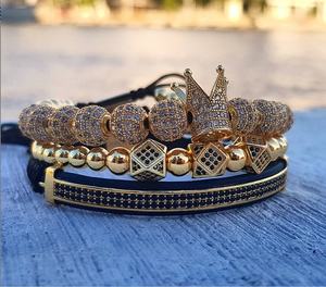 Handmade 3pcs luxury Crown Zircon Bracelet set