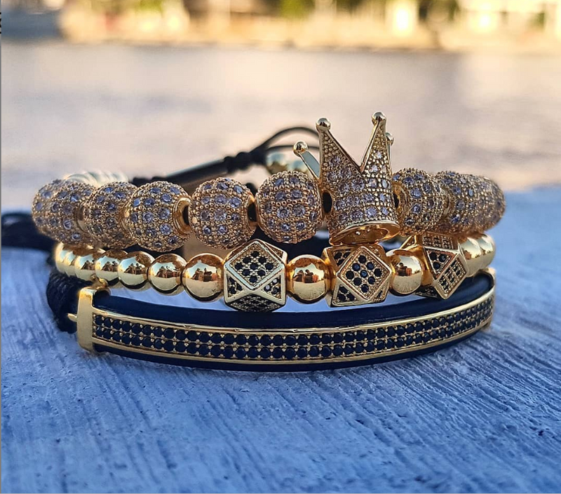 Handmade 3pcs luxury Crown Zircon Bracelet set