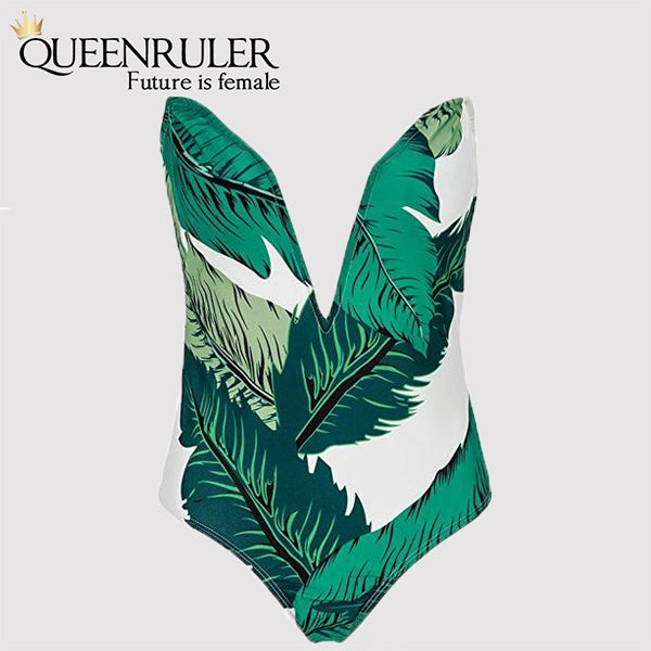 Sexy Leaf Print Swimsuit - Queenruler