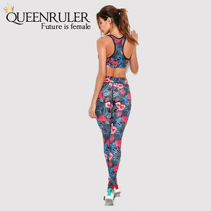 Red Flower Print Yoga Set - Queenruler
