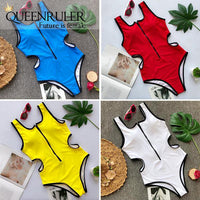 Hollow Out Waist One-piece Swimsuit (Blue) - Queenruler