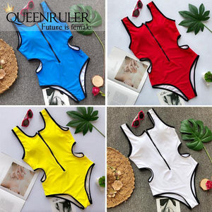 Hollow Out Waist One-piece Swimsuit (Blue) - Queenruler