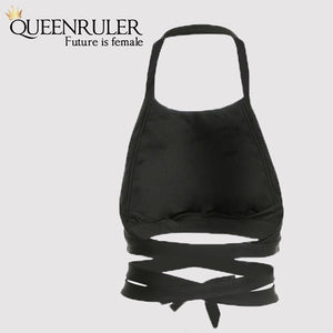 Suspender Type Crop Top (Black) - Queenruler