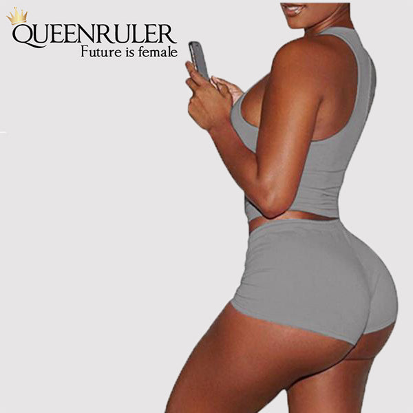 Sleeveless Quick Dry Yoga Set (Gray) - Queenruler