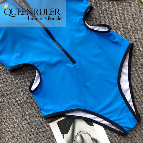 Hollow Out Waist One-piece Swimsuit (Blue) - Queenruler