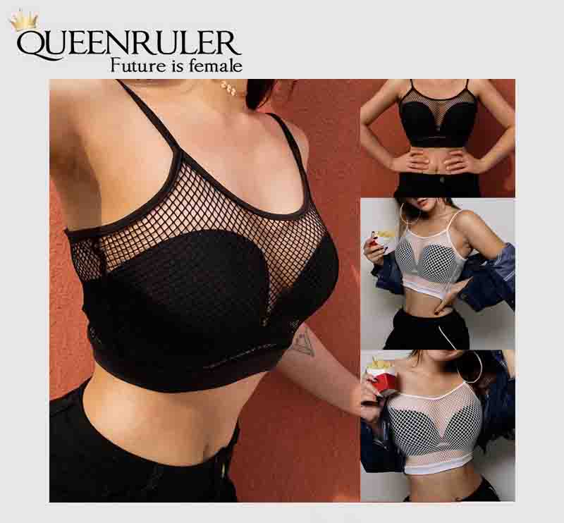 Sexy women Mesh Sports Bra (Black) - Queenruler