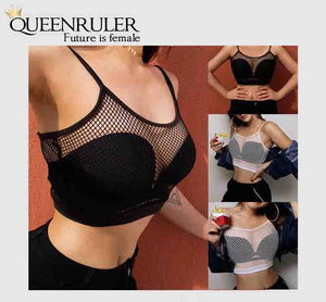 Sexy women Mesh Sports Bra (Black) - Queenruler