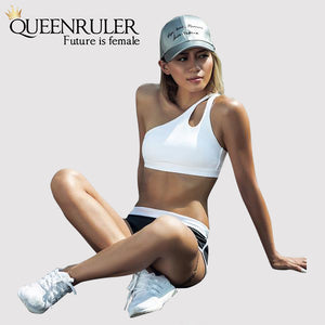 Sexy One Shoulder Sports Bra (White) - Queenruler