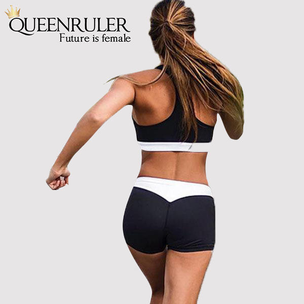Womens Running Shorts And Vest Set (Black) - Queenruler