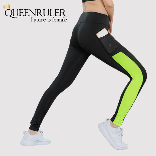 Athletic Leggings With Pocket (Black Green) - Queenruler