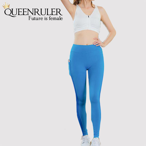 Athletic Leggings With Pocket (Blue) - Queenruler