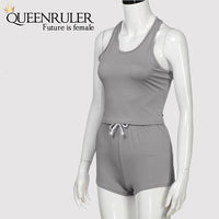 Sleeveless Quick Dry Yoga Set (Gray) - Queenruler