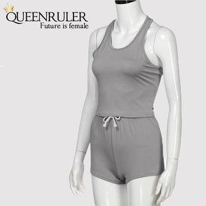 Sleeveless Quick Dry Yoga Set (Gray) - Queenruler