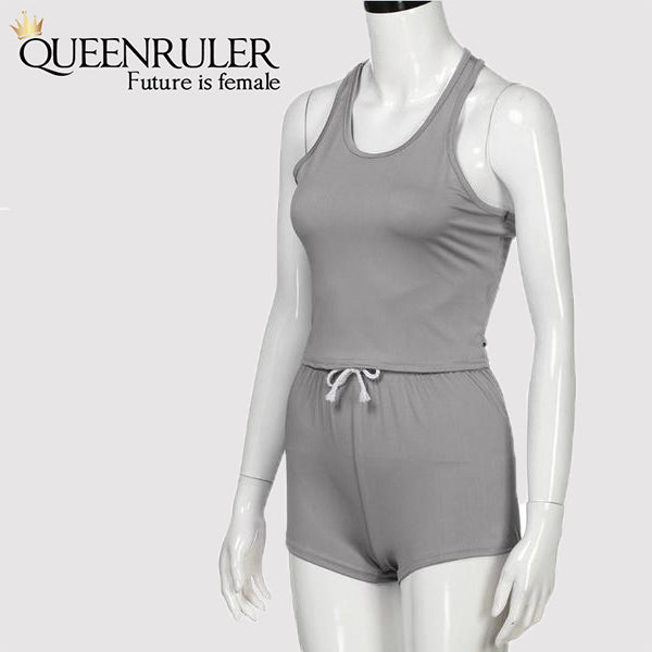 Sleeveless Quick Dry Yoga Set (Gray) - Queenruler