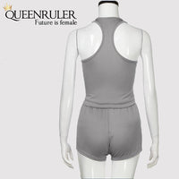 Sleeveless Quick Dry Yoga Set (Gray) - Queenruler