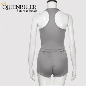 Sleeveless Quick Dry Yoga Set (Gray) - Queenruler