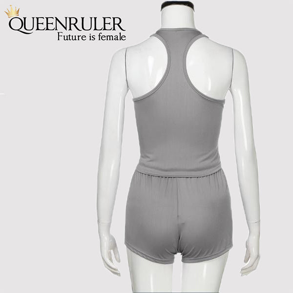 Sleeveless Quick Dry Yoga Set (Gray) - Queenruler