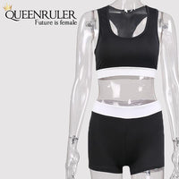 Womens Running Shorts And Vest Set (Black) - Queenruler