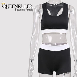Womens Running Shorts And Vest Set (Black) - Queenruler