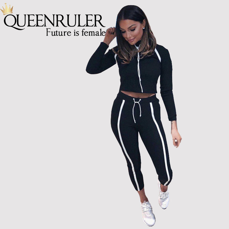 2 Piece Long Sleeve Athletic Set (Black) - Queenruler