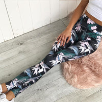 Flower Leaf Print Leggings - Queenruler