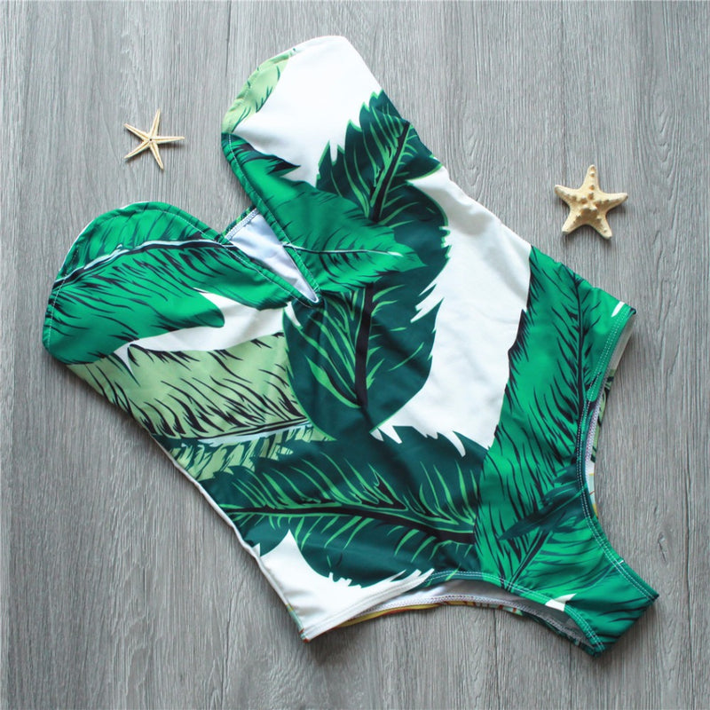 Sexy Leaf Print Swimsuit - Queenruler