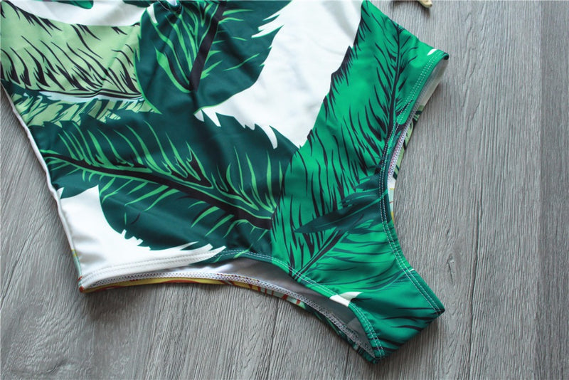 Sexy Leaf Print Swimsuit - Queenruler
