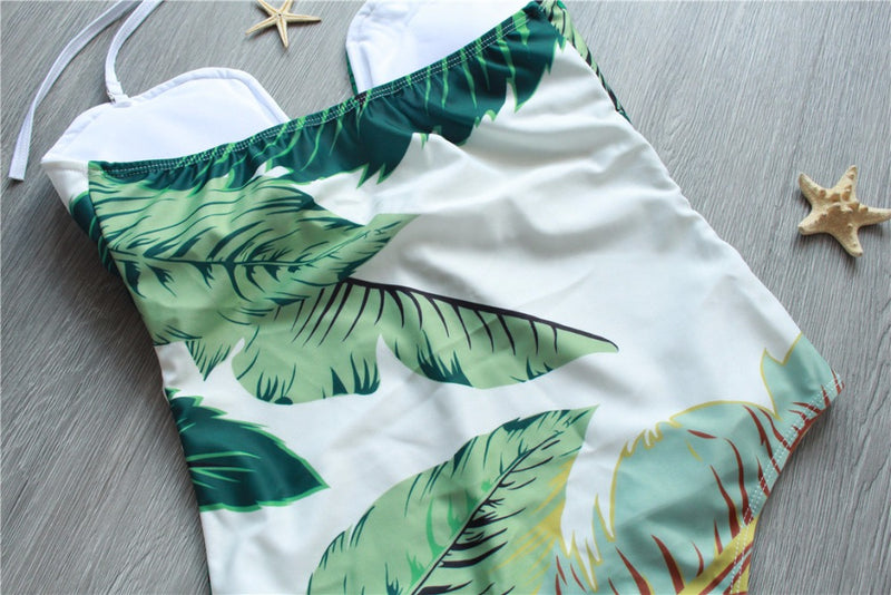 Sexy Leaf Print Swimsuit - Queenruler