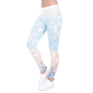 High Waist Floral Leggings (Sky-Blue) - Queenruler