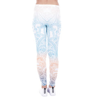 High Waist Floral Leggings (Sky-Blue) - Queenruler