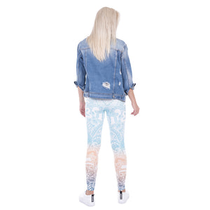 High Waist Floral Leggings (Sky-Blue) - Queenruler