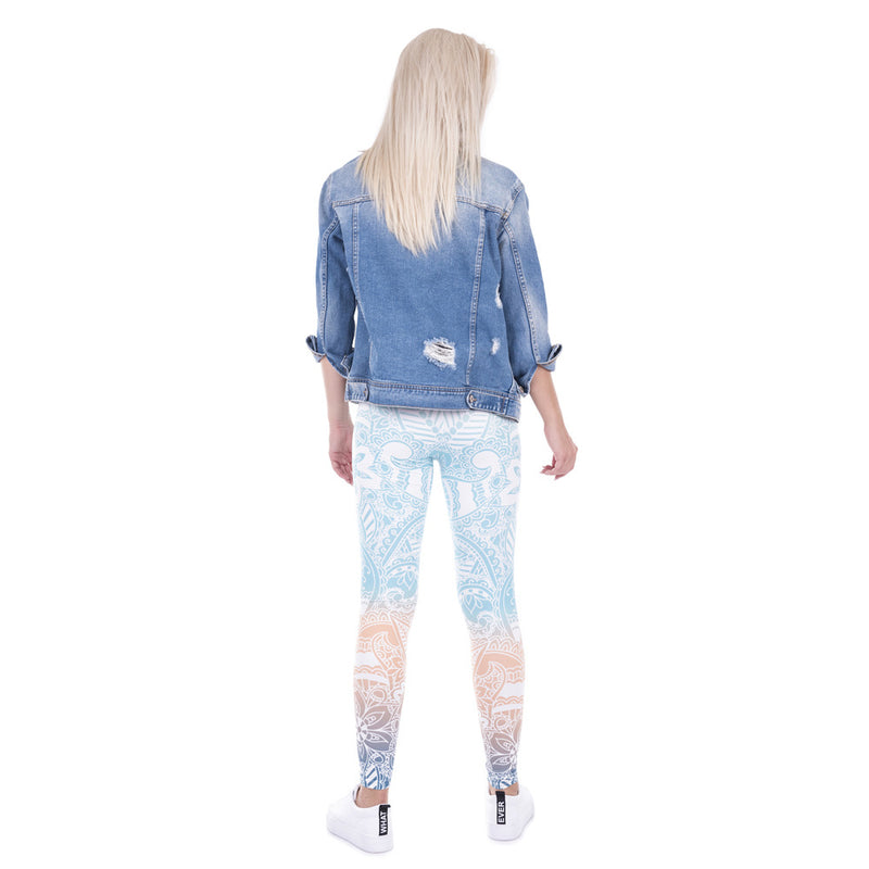 High Waist Floral Leggings (Sky-Blue) - Queenruler