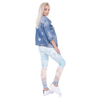 High Waist Floral Leggings (Sky-Blue) - Queenruler