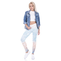 High Waist Floral Leggings (Sky-Blue) - Queenruler