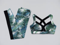 Leaves Print Sport Leggings (Green) - Queenruler