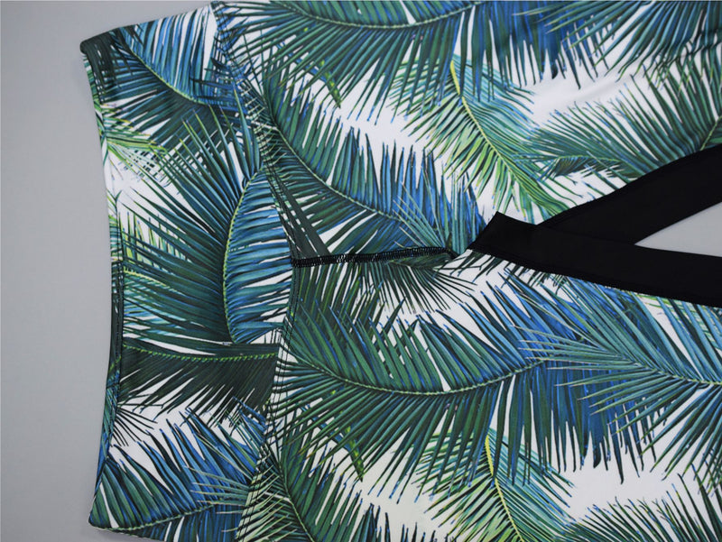 Leaves Print Sport Leggings (Green) - Queenruler