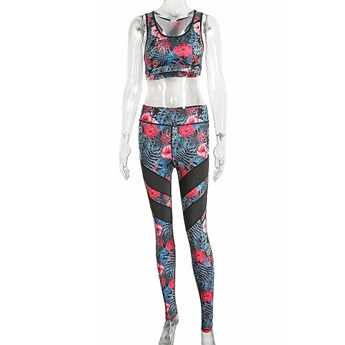 Red Flower Print Yoga Set - Queenruler