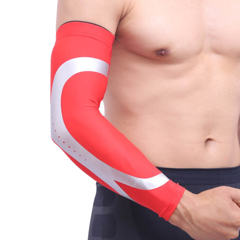 Man wearing Red Sports Warmer Arm  Sleeves| Queenruler