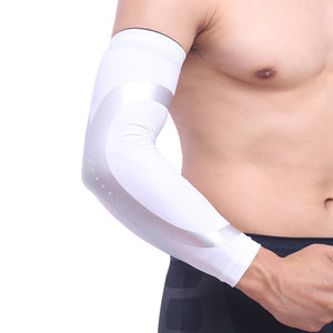 Man Wearing White Sports Warmer Arm  Sleeves| Queenruler