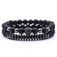 Rinhoo 2pcs/sets Natural Stone Bracelet Beads Bangles Polish CZ 8mm Disco Ball Charms Beaded Bracelets For Women Men Jewelry